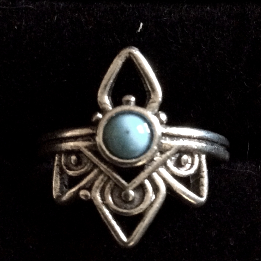 Silver Geometric Ring with Turquoise Stone, Size 3